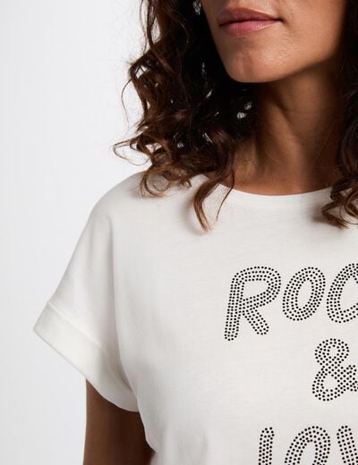 Kort T-shirt met strass helder wit vrouw