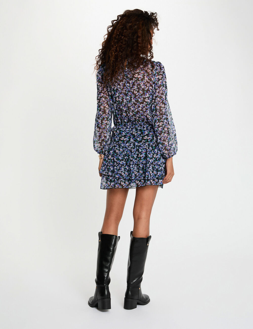 Robe courte col rond multicolore femme