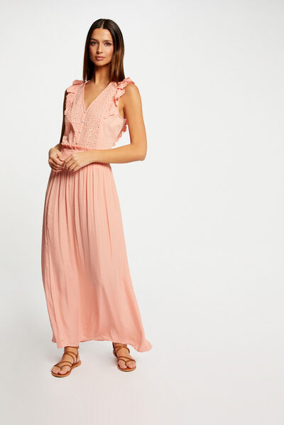 Jupe longue fluide taille élastiquée rose moyen femme