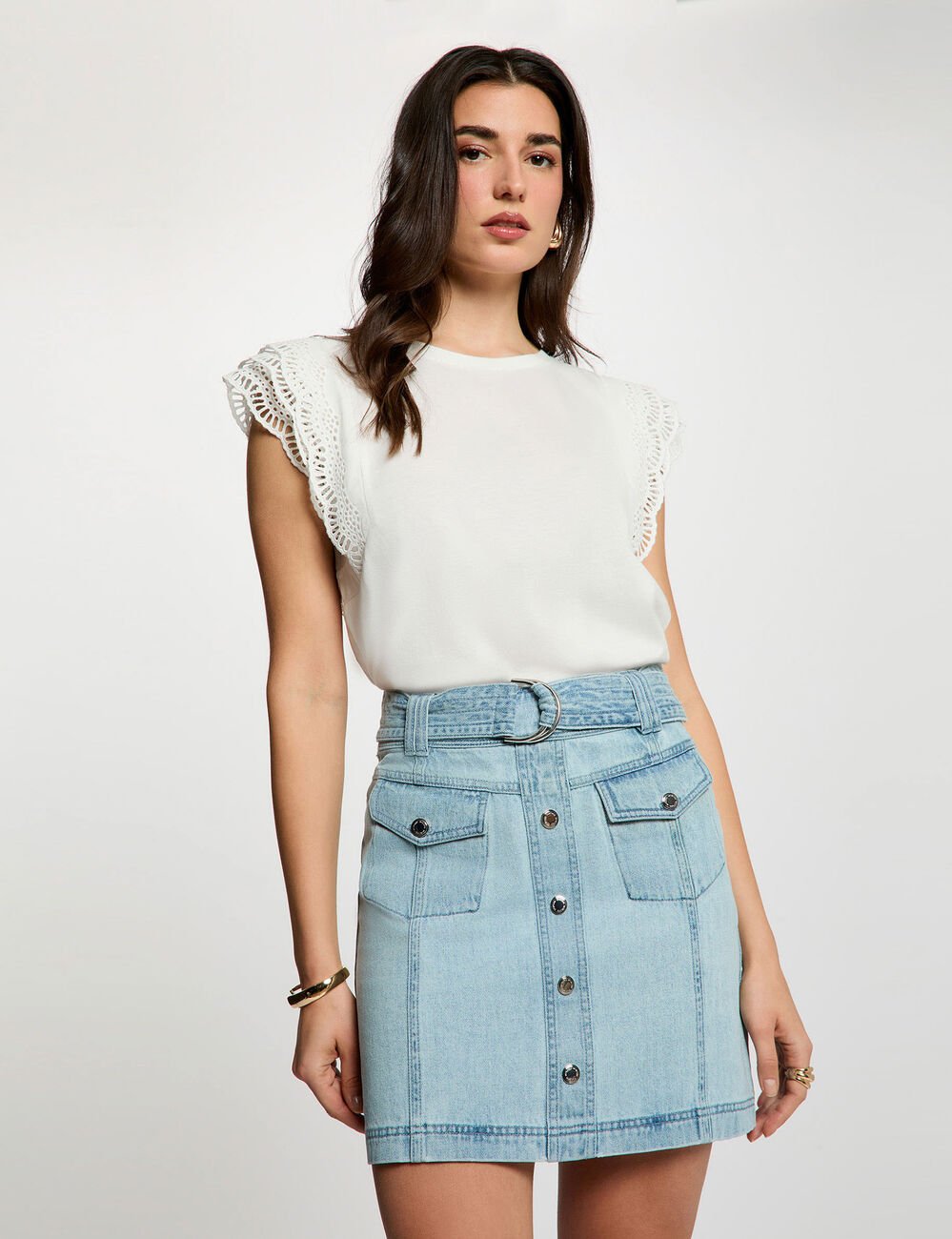 Korte jeansrok gebleekt denim vrouw