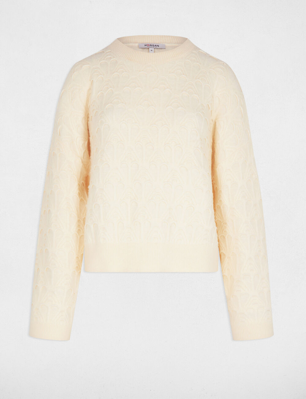 Pull col rond fantaisie ivoire femme