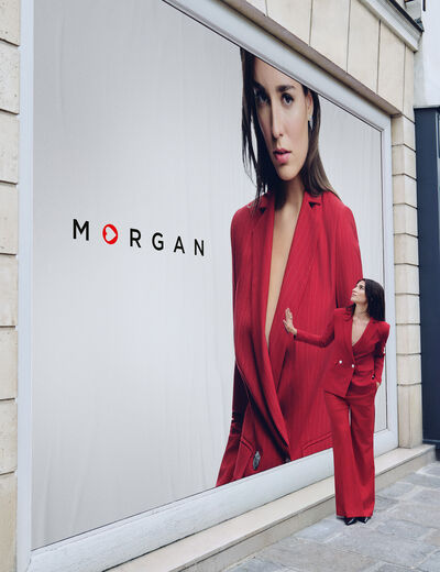 Hoge taille rechte broek rood vrouw