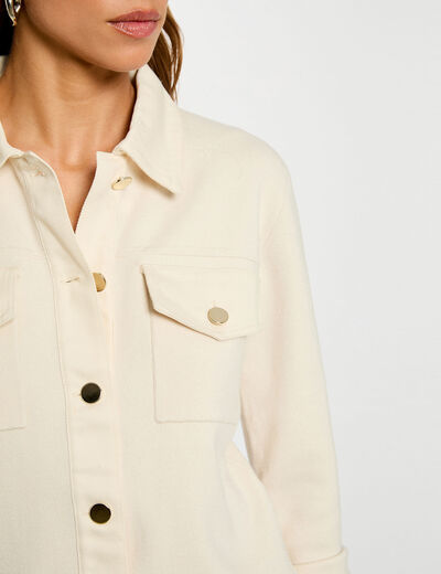 Pull court col revers ivoire femme