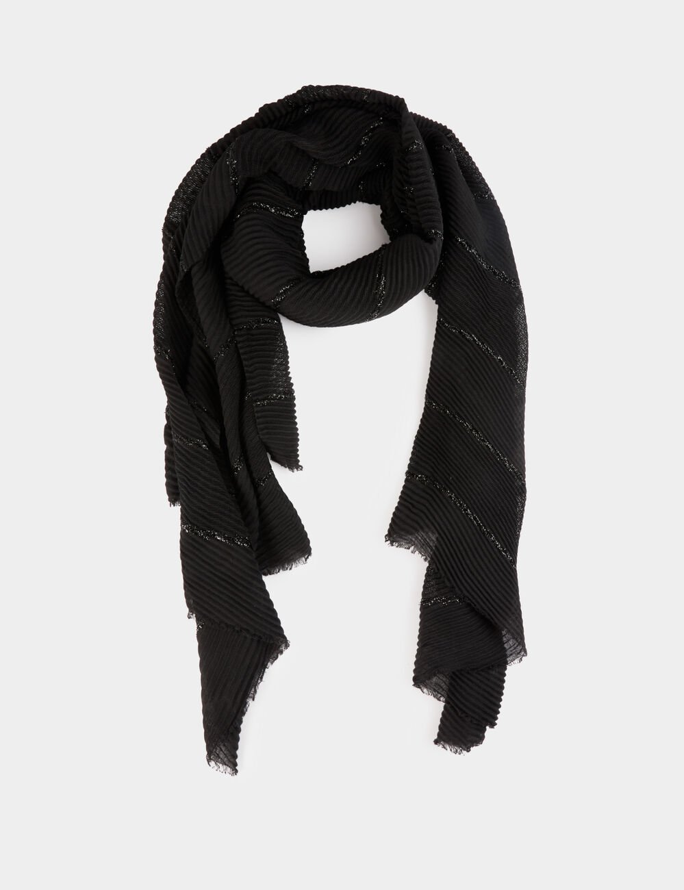 Foulard plissé métallisé noir femme