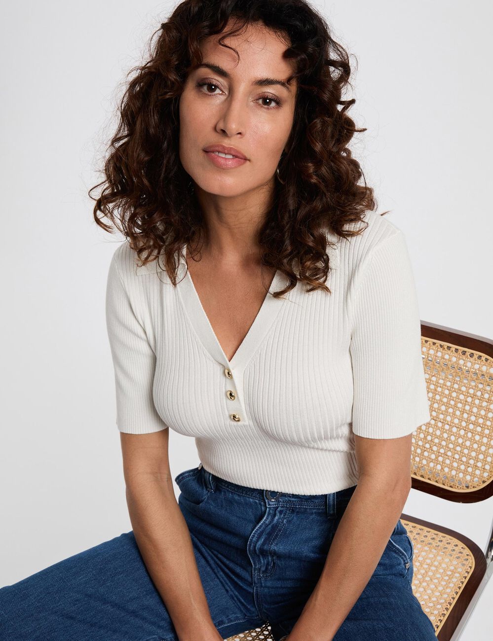 Pull col polo blanc femme