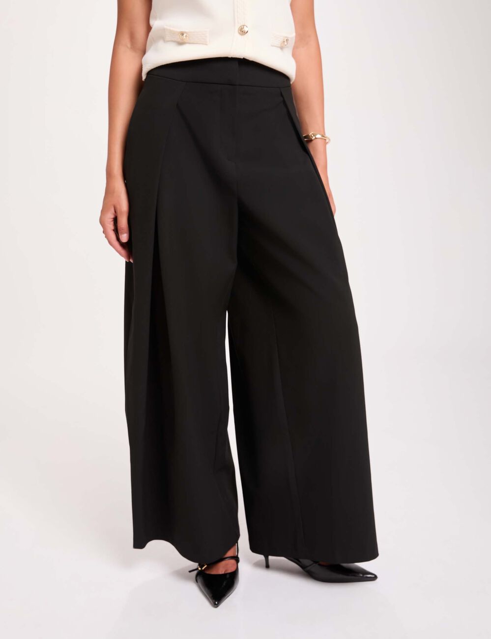 Hoge taille brede broek zwart vrouw