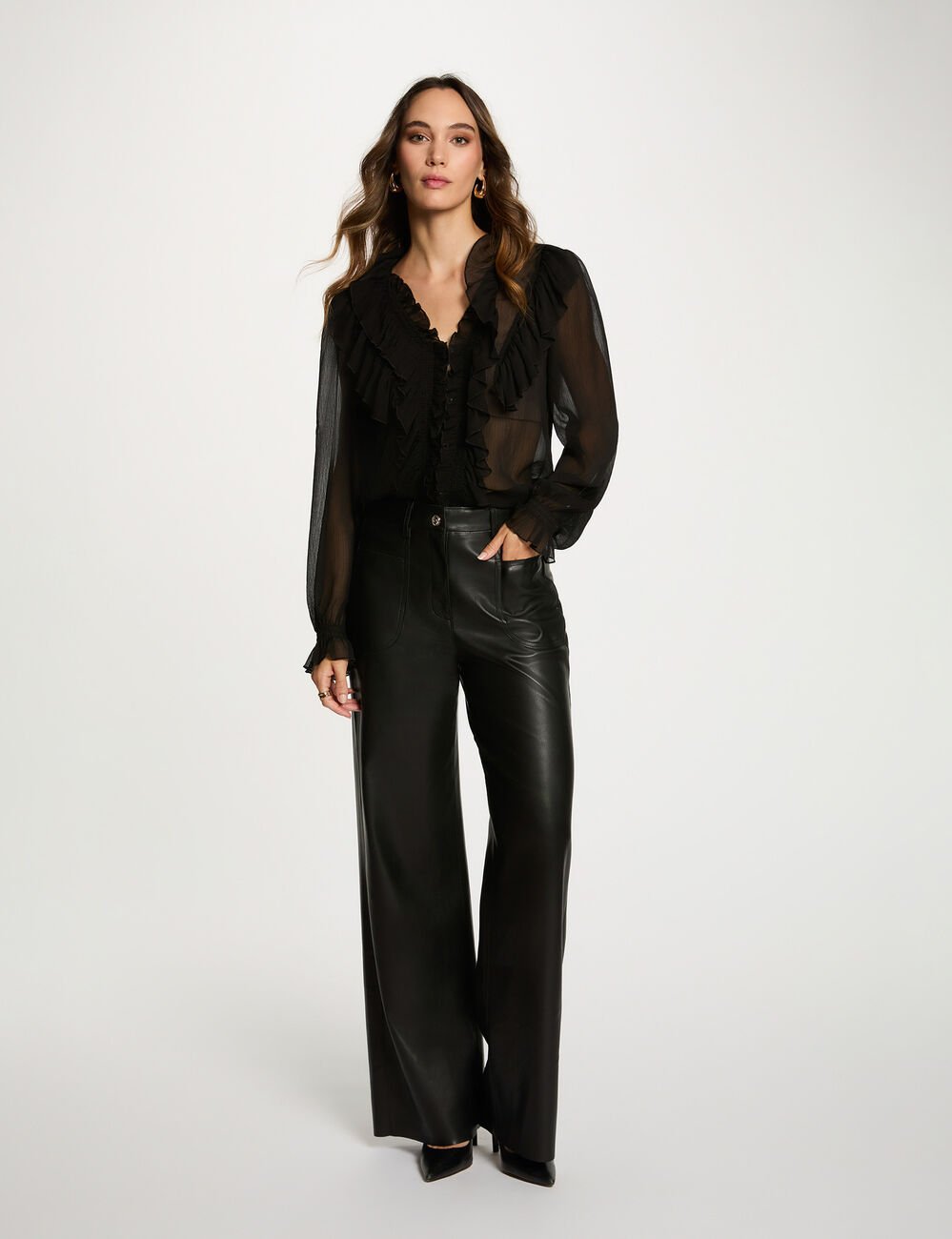 Chemise fluide col v noir femme