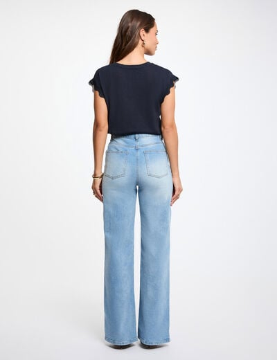 T-shirt met V-hals korte mouwen marineblauw vrouw