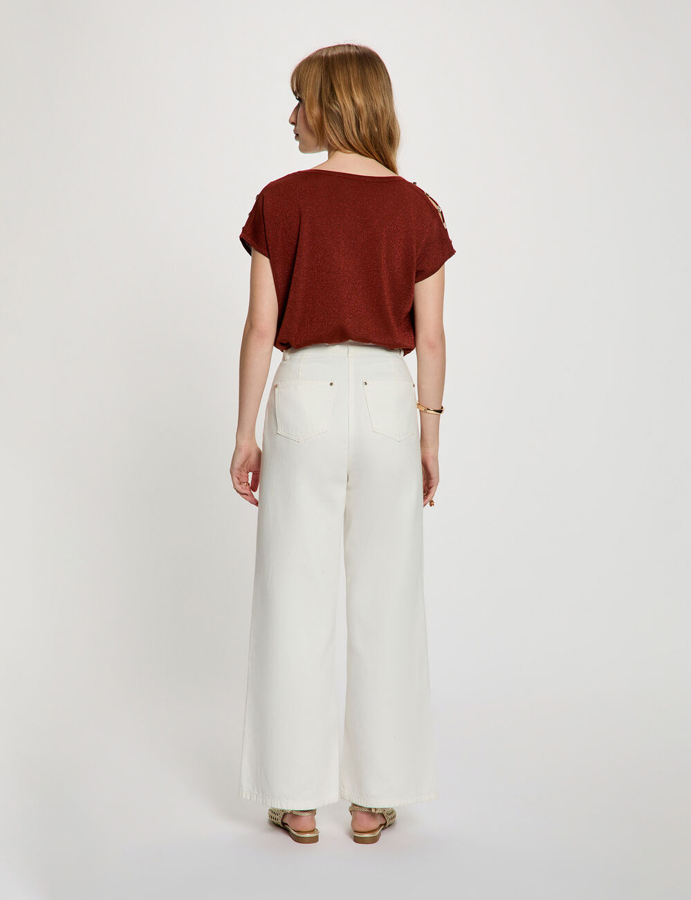Oversized trui met V-hals cognacbruin vrouw