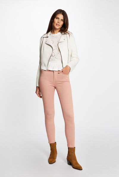 Slim jeans met stretcheffect oud roze vrouw