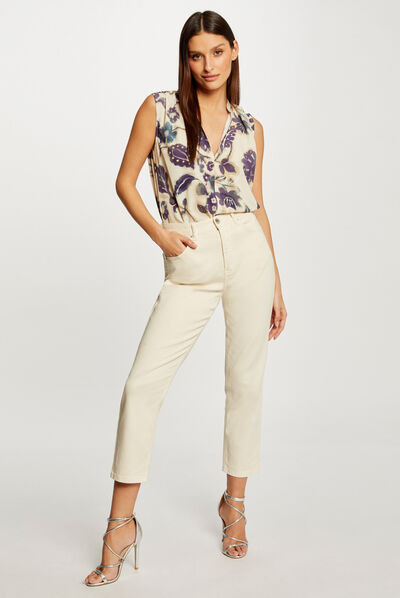 Pantalon droit ecru moyen femme