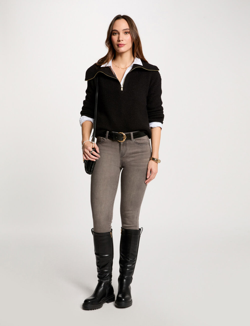 Jeans slim taille standard &agrave; poches gris moyen femme