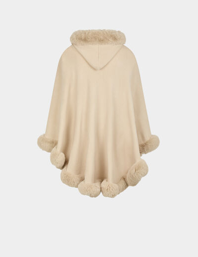 Poncho van imitatiebont zand vrouw