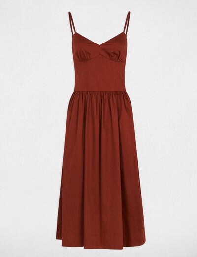 Robe d&eacute;collet&eacute; bretelles fines marron cognac femme