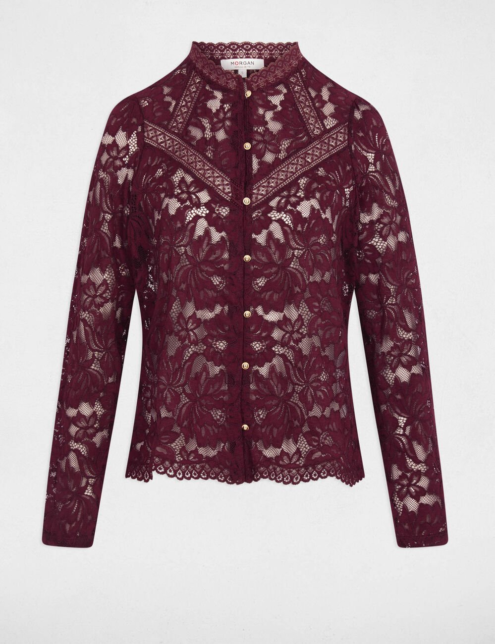 Kant T-shirt met hoge kraag pruim vrouw