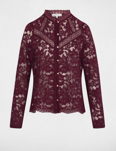 Kant T-shirt met hoge kraag pruim vrouw