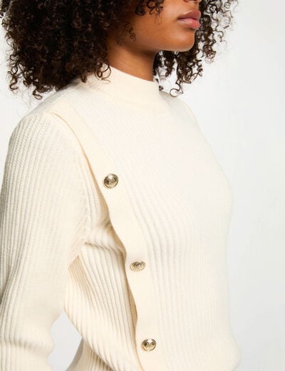 Pull court col roulé ivoire femme