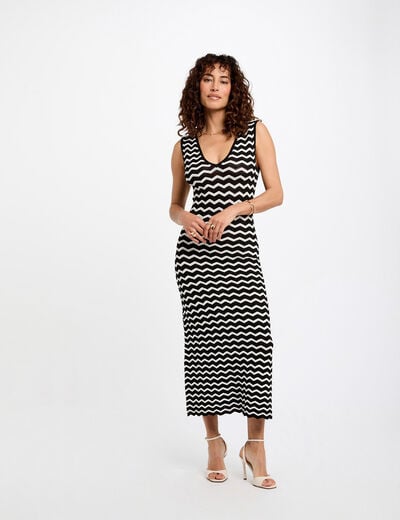 Robe tricot longue ajustée noir femme