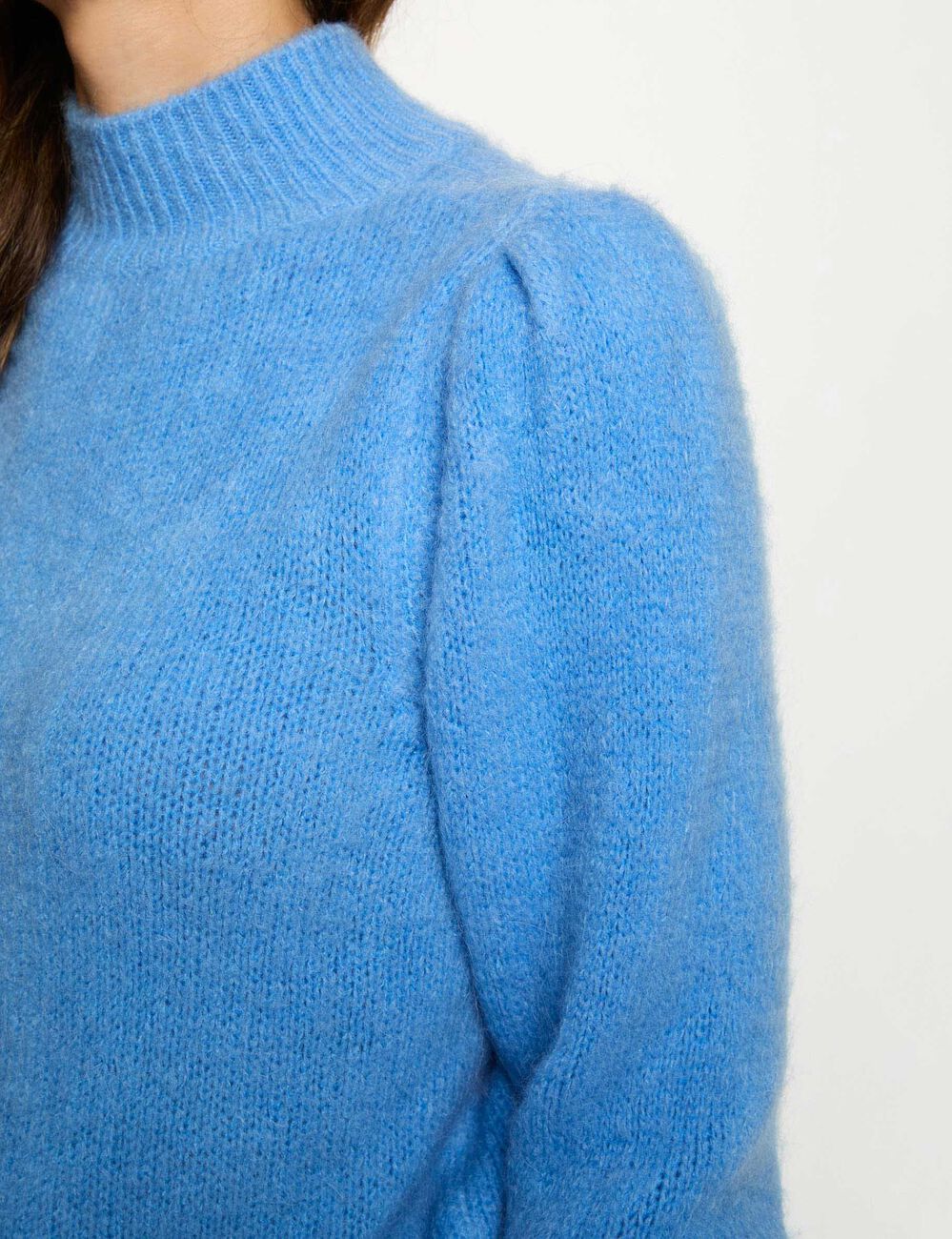 Pull col montant bleu femme