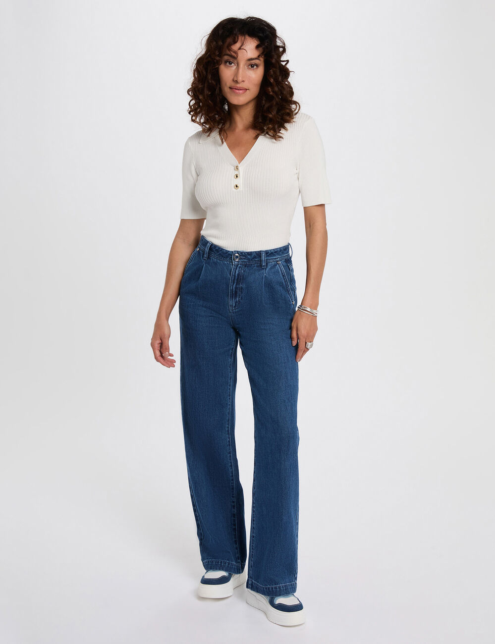 Pull col polo blanc femme