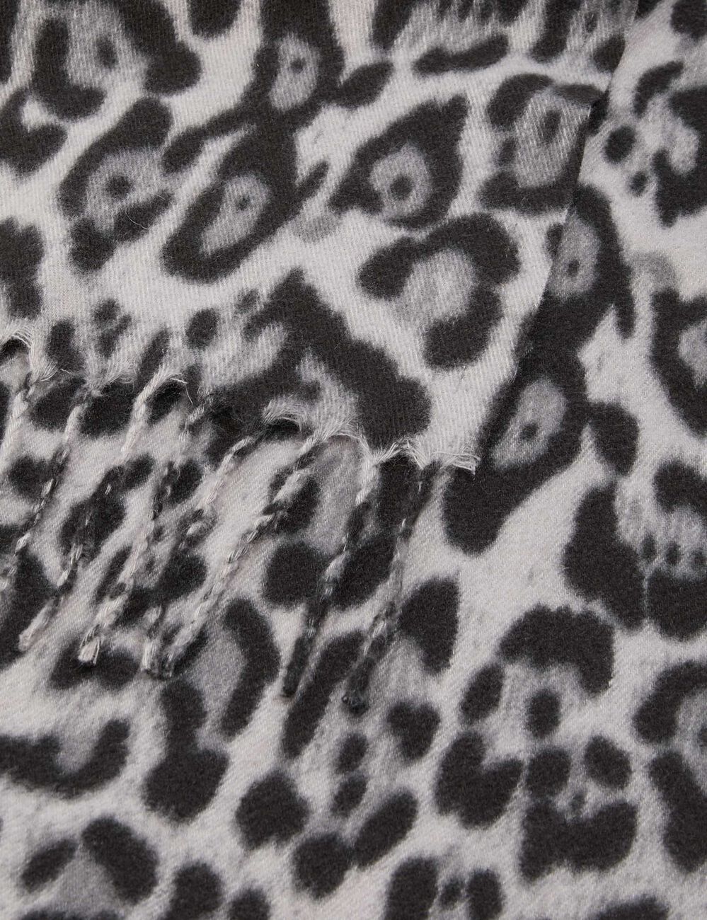 Sjaal met leopardprint en franjes mediumgrijs vrouw
