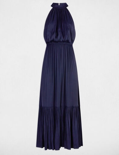 Robe longue évasée fluide bleu marine femme