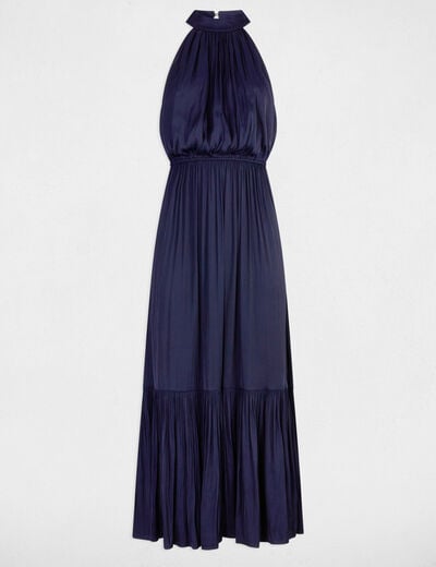 Robe longue évasée fluide bleu marine femme