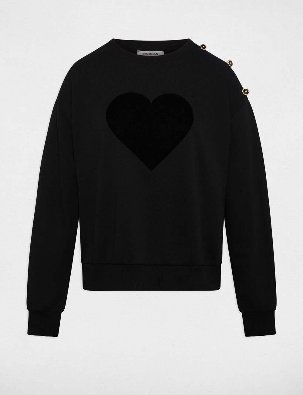 Bedrukte sweater met ronde hals zwart vrouw