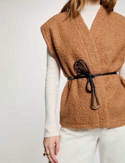 Mouwloze jas camel vrouw