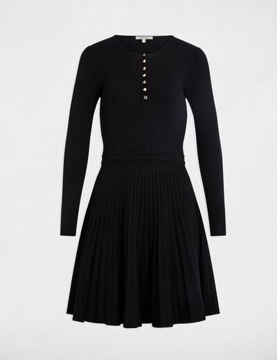 Robe tricot col rond noir femme