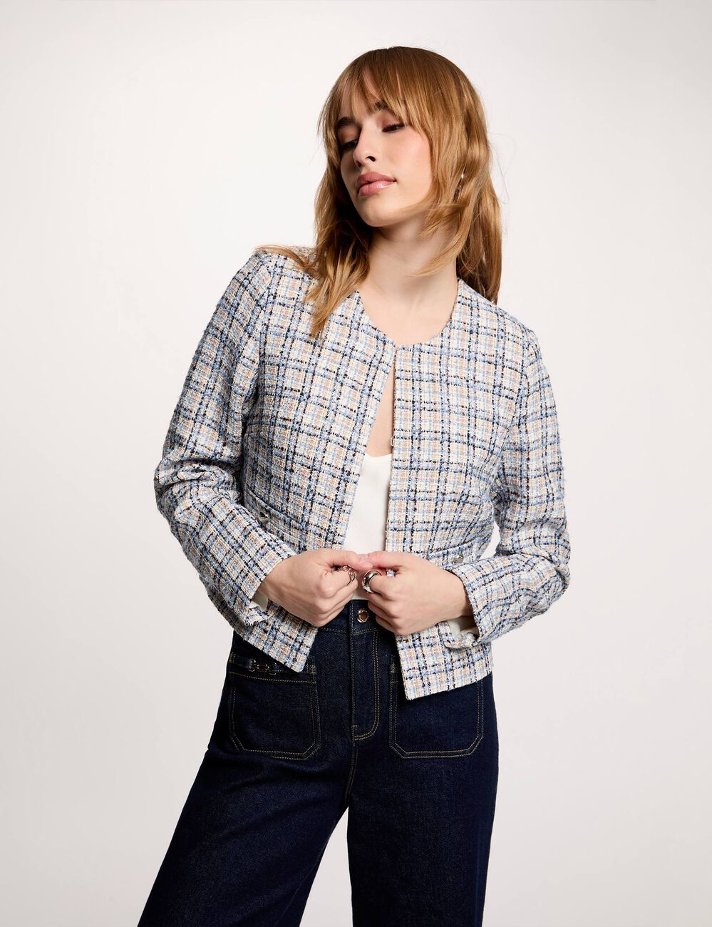 Getailleerde tweed jas meerkleurig vrouw