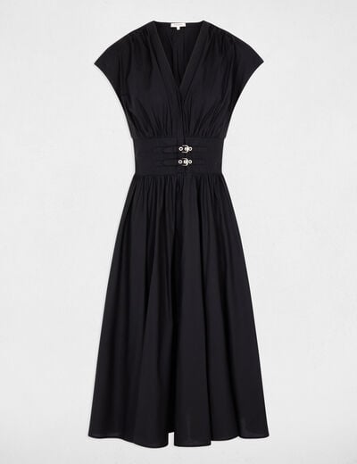 Robe mi-longue col v noir femme