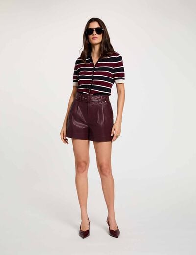 Short ajust&eacute; simili cuir prune femme