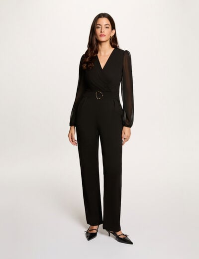 Overslag jumpsuit zwart vrouw