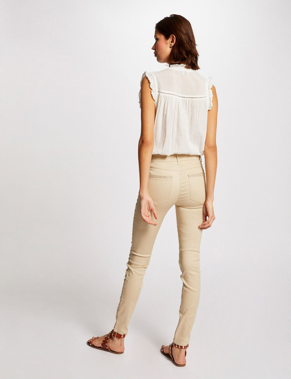 Pantalon slim enduit sable femme