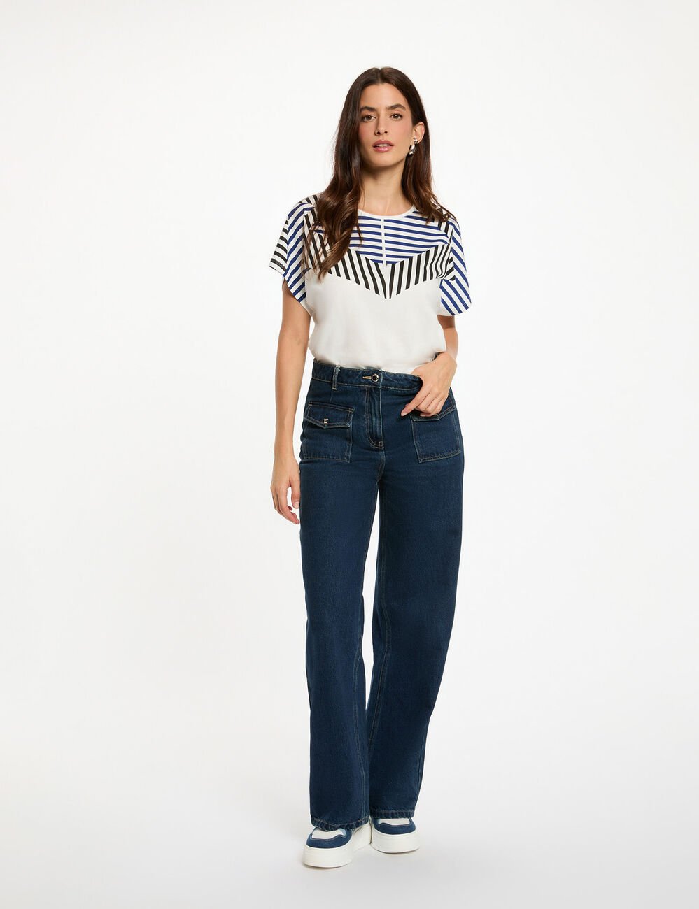 T-shirt court col rond blanc femme