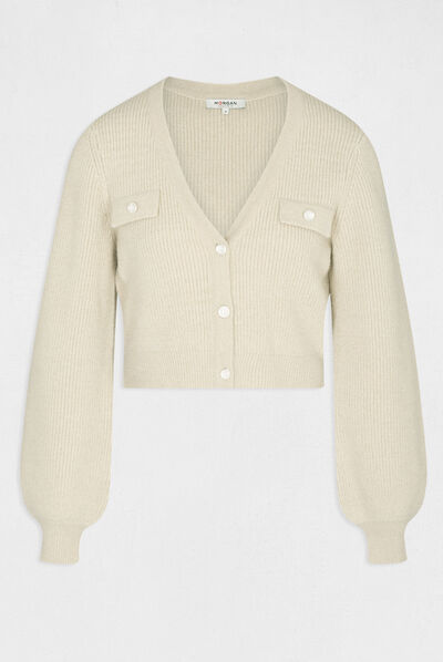 Gilet manches longues à col en V beige femme