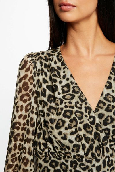Robe midi portefeuille imprimé léopard multico femme