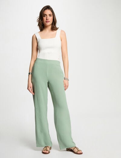 Pantalon large fluide vert clair femme