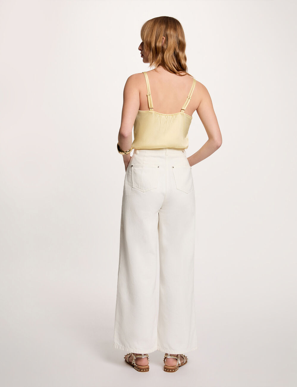 Top satin &agrave; bretelles jaune pastel femme