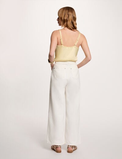 Satijnen top met bandjes pastel geel vrouw