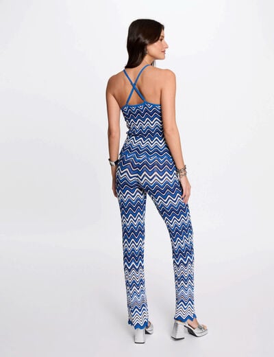 Pantalon maille imprimé bleu electrique femme