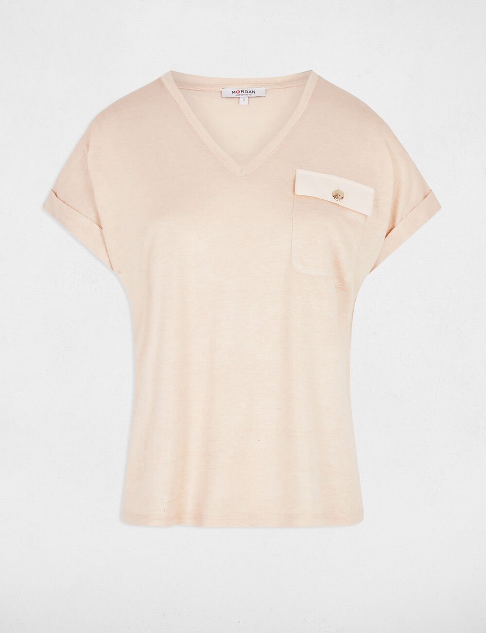 T-shirt met korte mouwen beige vrouw