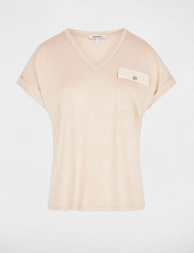 T-shirt met korte mouwen beige vrouw