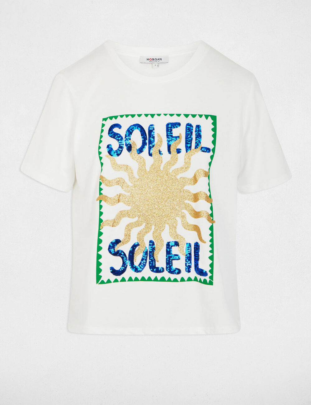 T-shirt col rond &agrave; motif blanc femme