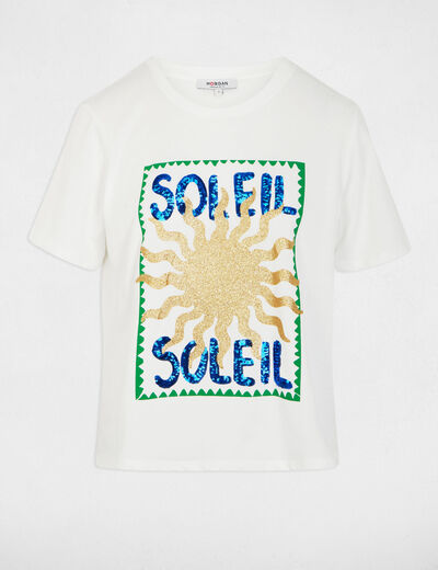 T-shirt col rond &agrave; motif blanc femme