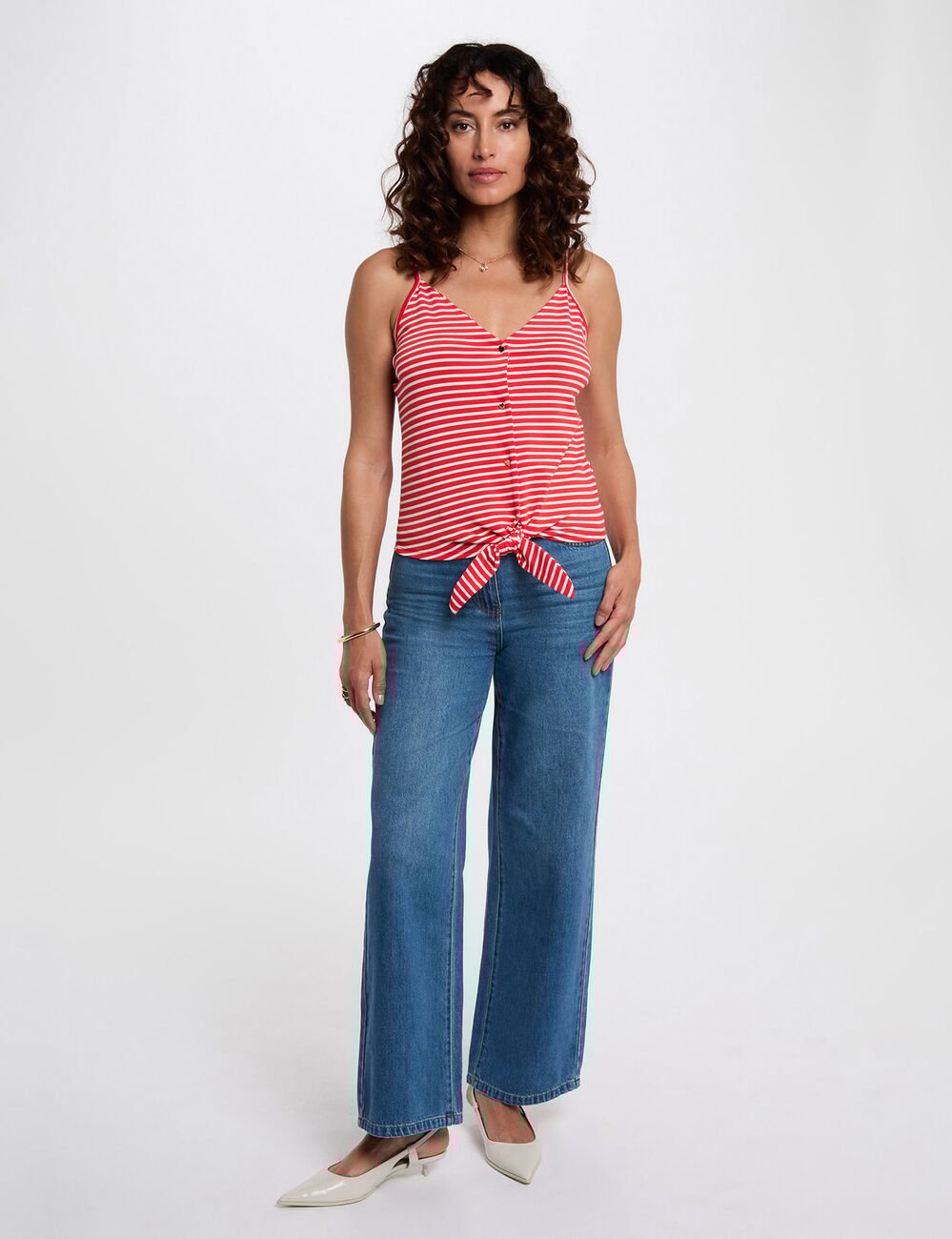Débardeur cropped col v blanc femme
