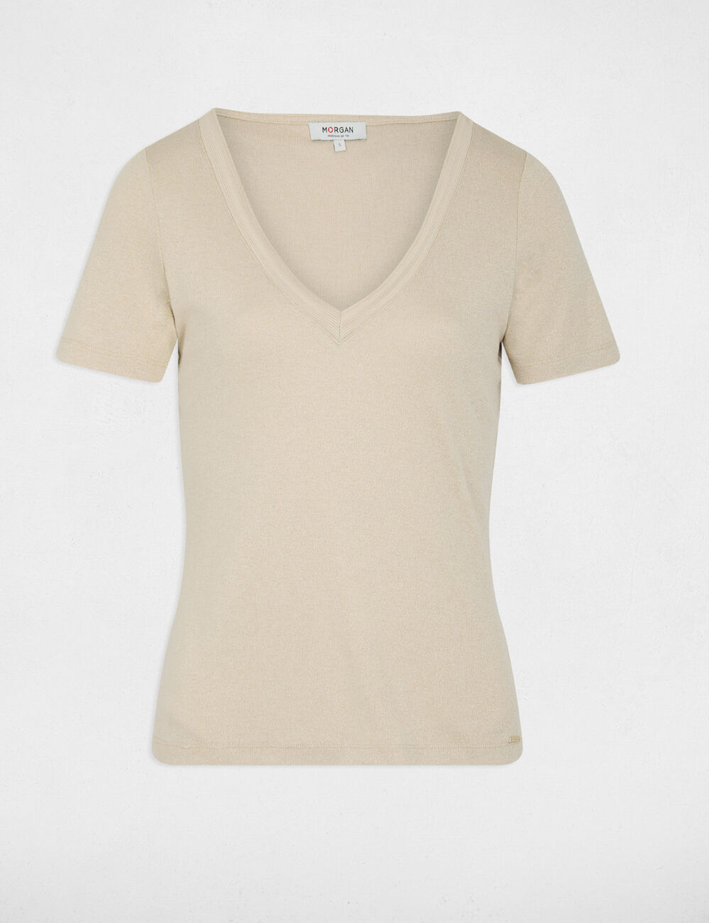 Getailleerd V-hals T-shirt ivoor vrouw