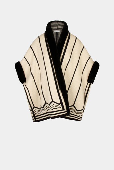 Poncho met grafische print zwart vrouw