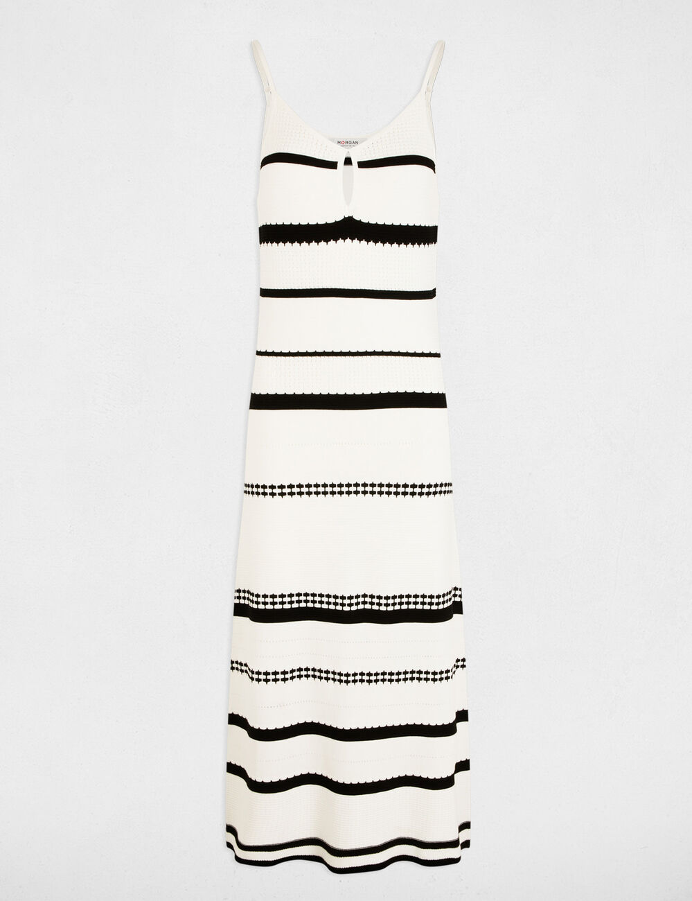 Robe tricot ray&eacute;e blanc femme